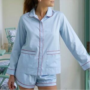 LAKE poplin piped pajama top in Americana blue with red trim
